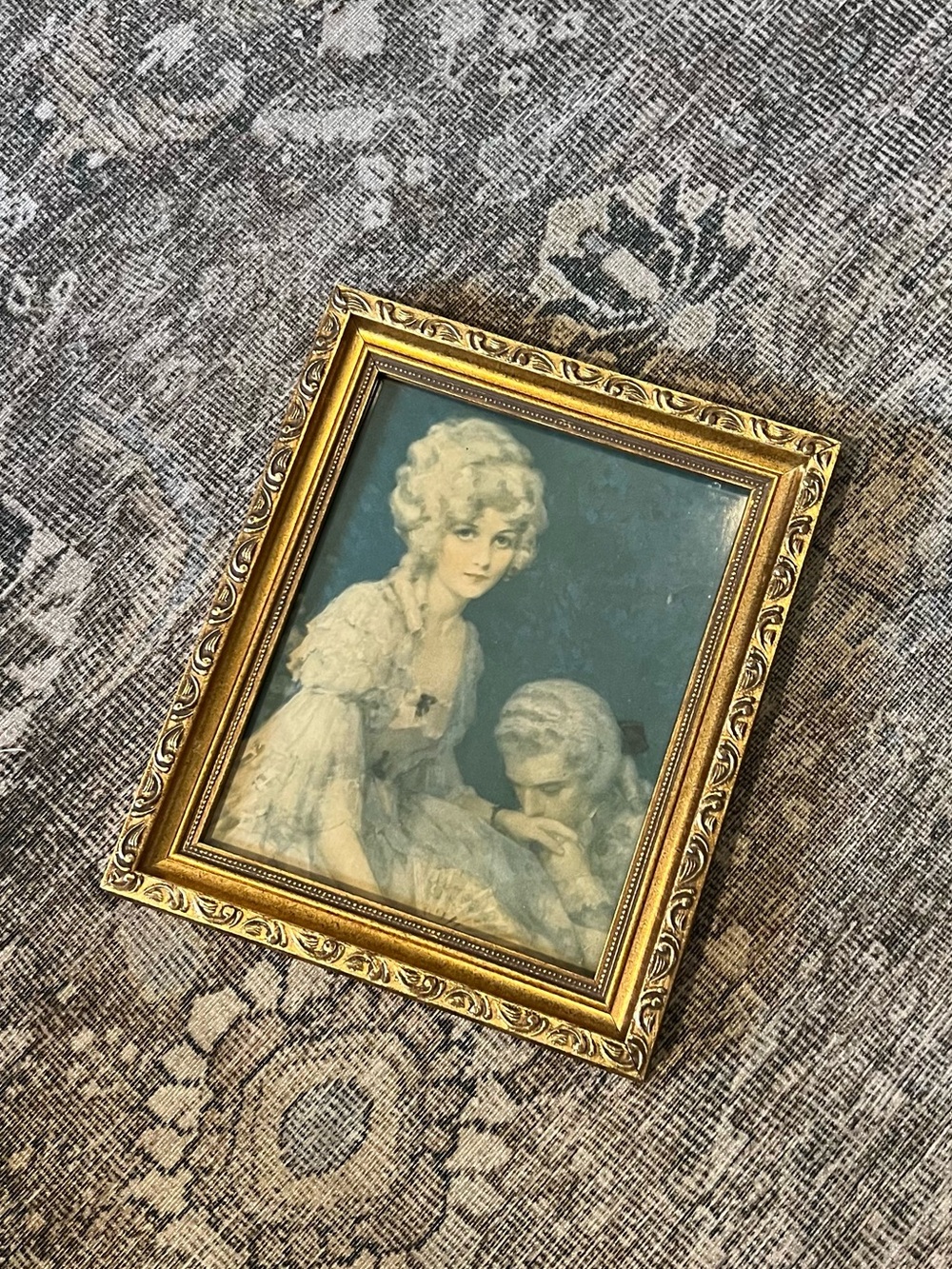 Vintage Rococo Revival Framed Romantic Courtly Couple Ornate Gold Gilt 9”x11”